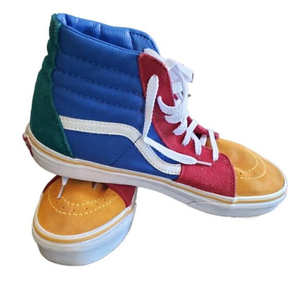 Vans Other - Vans Unisex Kids Hi Top 721356 Sneakers Size 5.5 Blue Red Gold Leather Suede